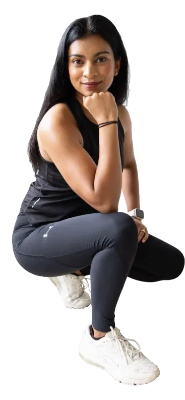 rochelle crouching down in gym clothes