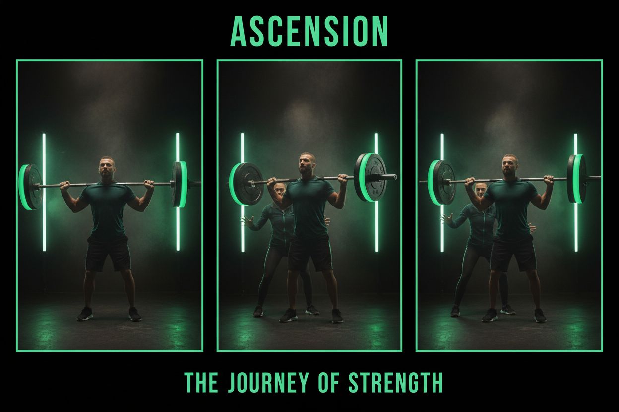 Trainer guiding athlete with weights