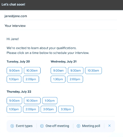 Calendly email with booking features