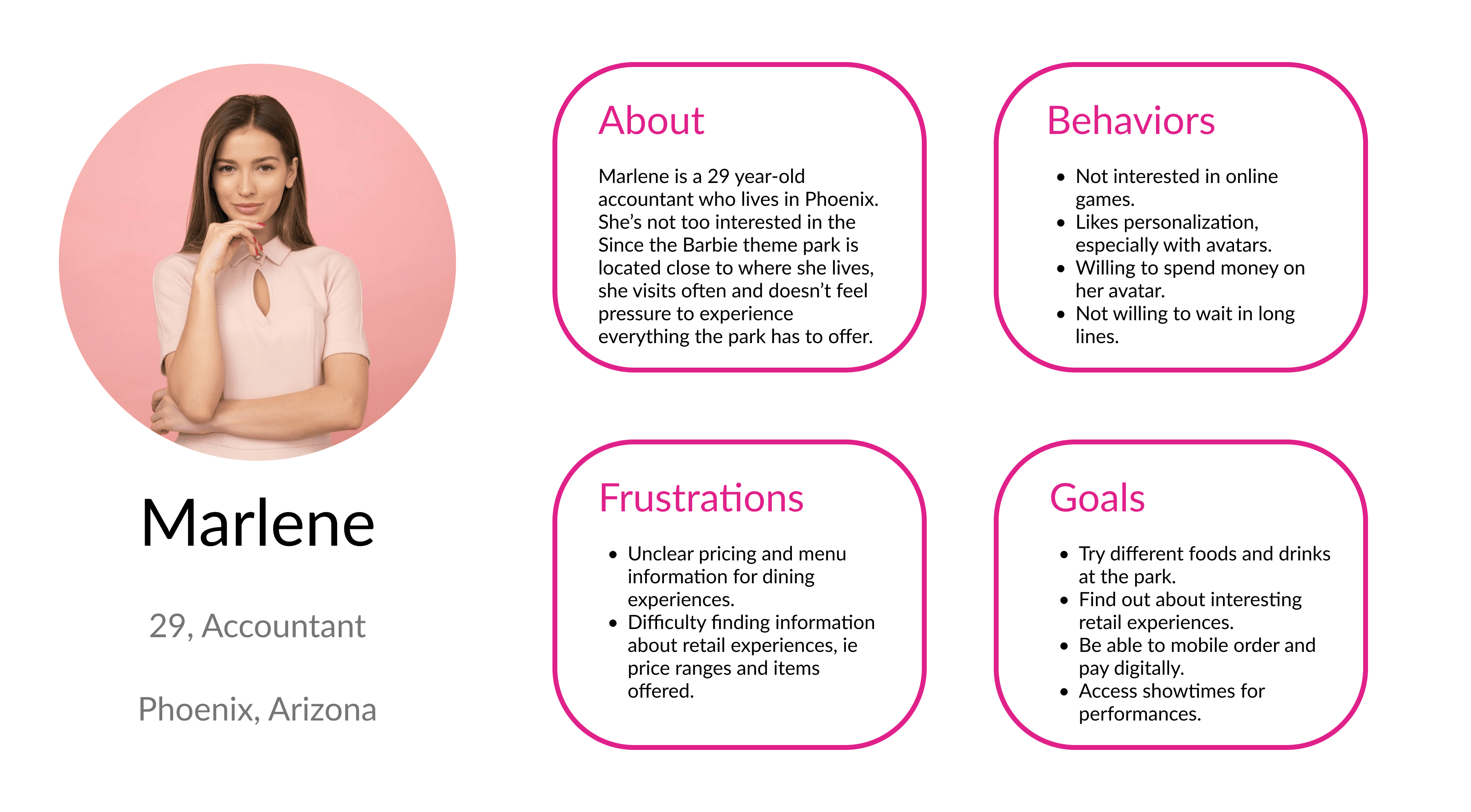 A graphic of the persona for Marlene.