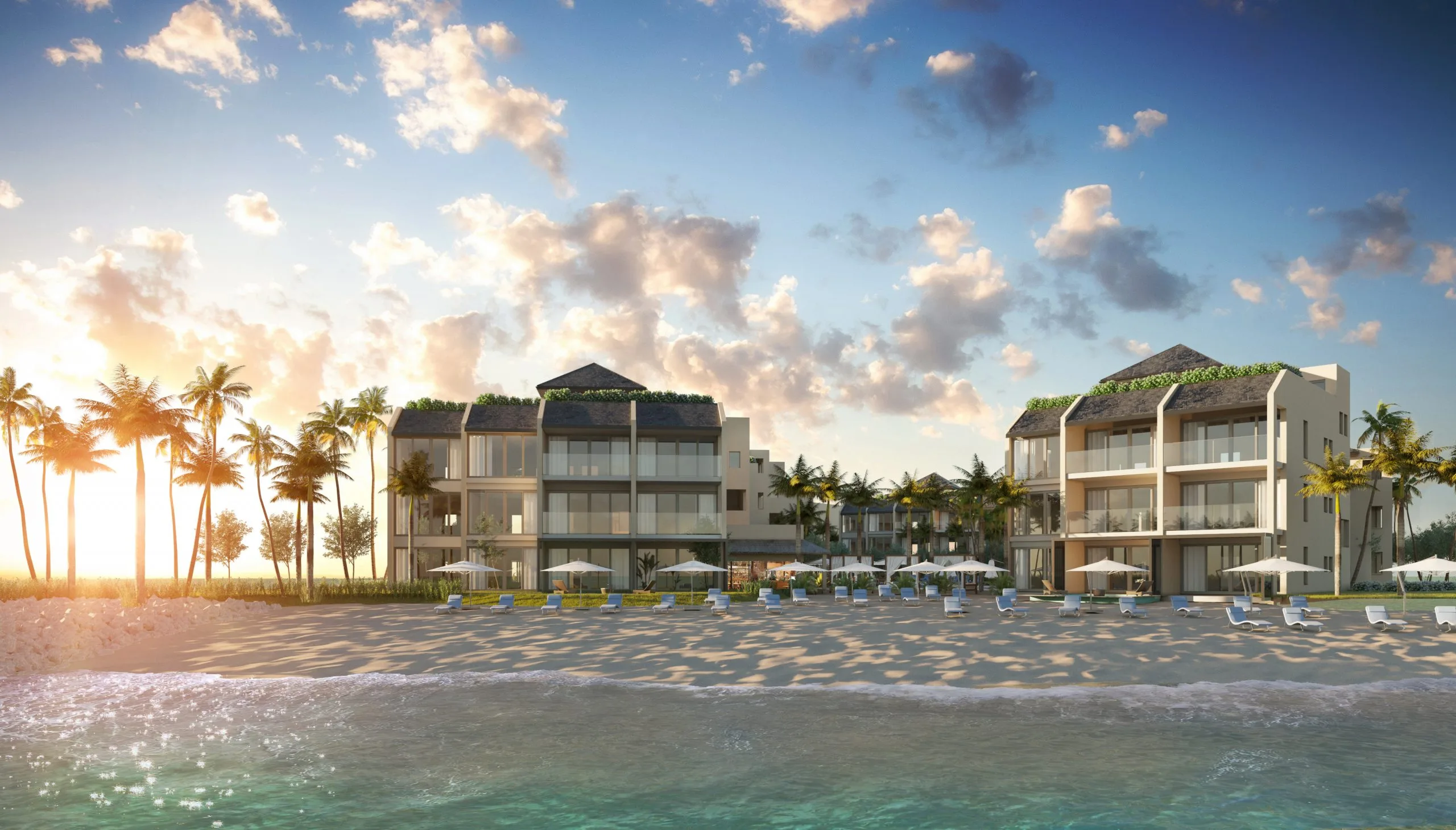 Beachfront hotel exterior with beach loungers and ocean views, Bay Gardens Resort St. Lucia