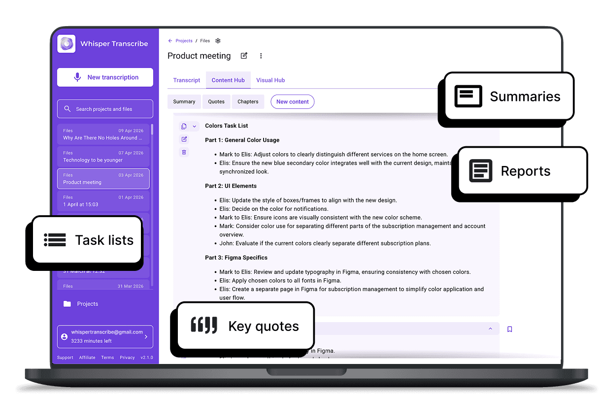 Interface do WhispeerTrasncribe para reuniões