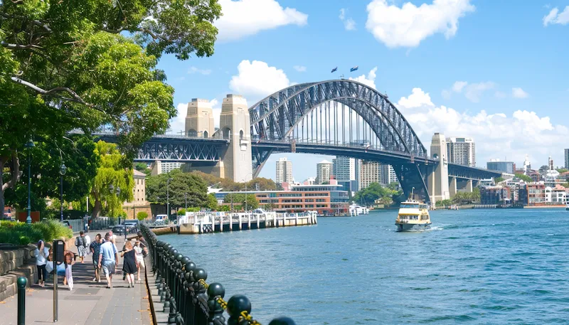 Sydney Harbour Bridge vista do porto com céu azul