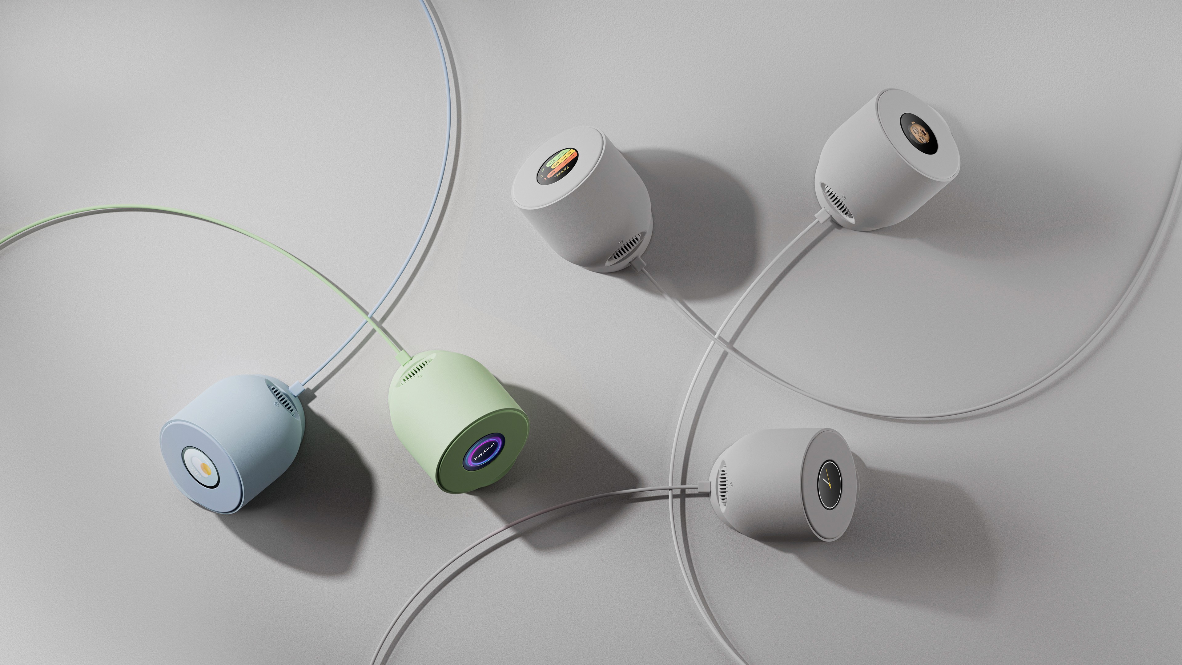 a group of round white objects with wires