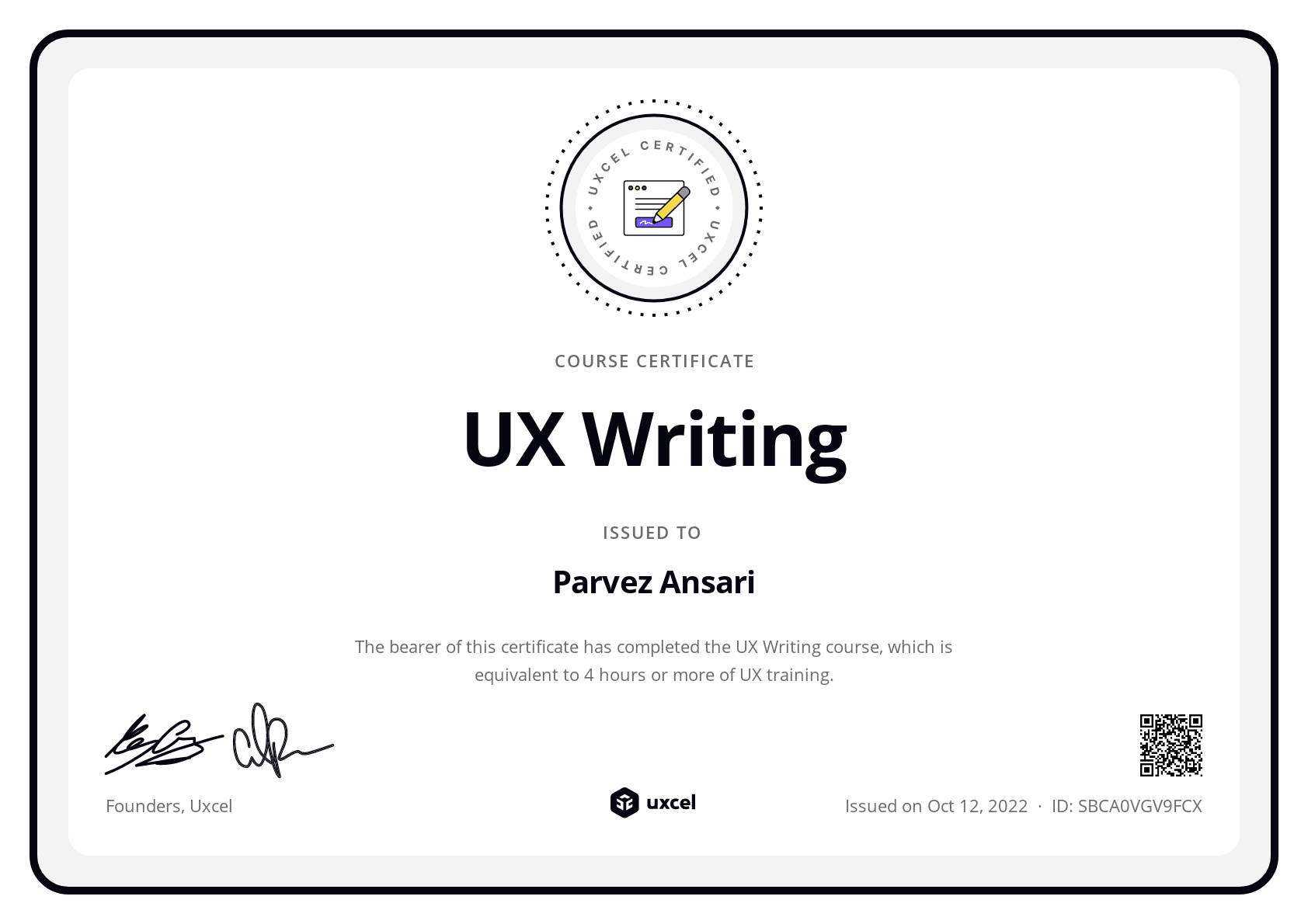 Parvez Ansari’s Course Certificate: UX Writing