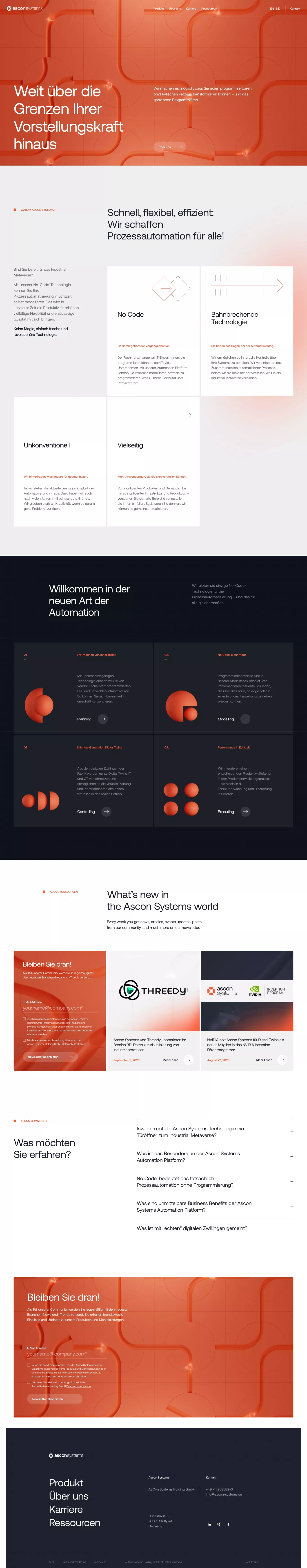 Ascon Systems landing page screenshot showcasing Tech design