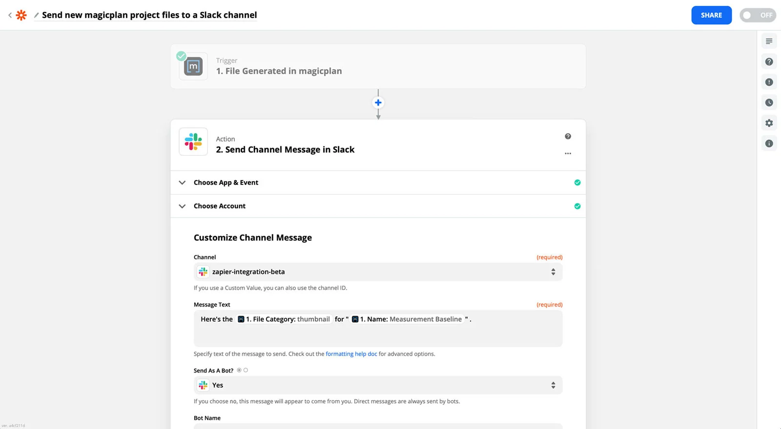 magic plan zapier workflow sending project files to a slack channel