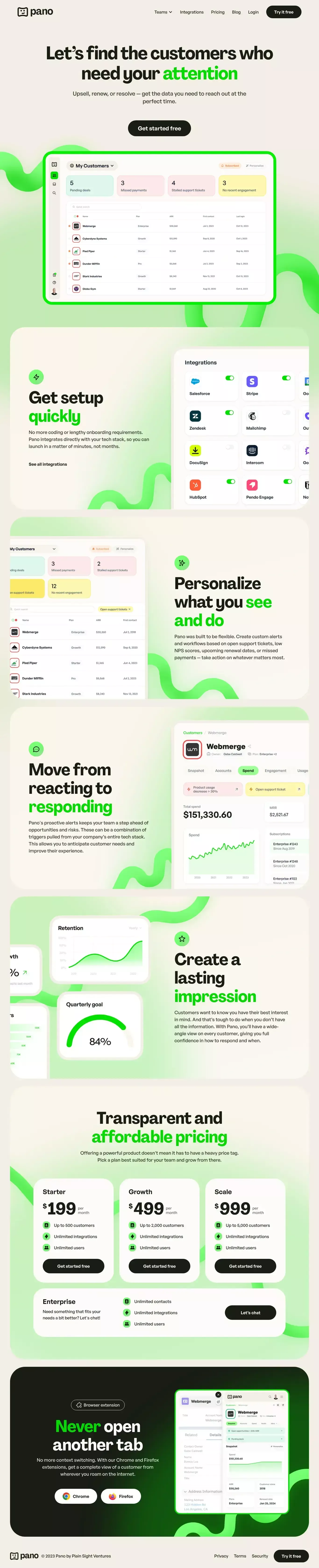 Pano landing page screenshot showcasing Tech and Marketing design