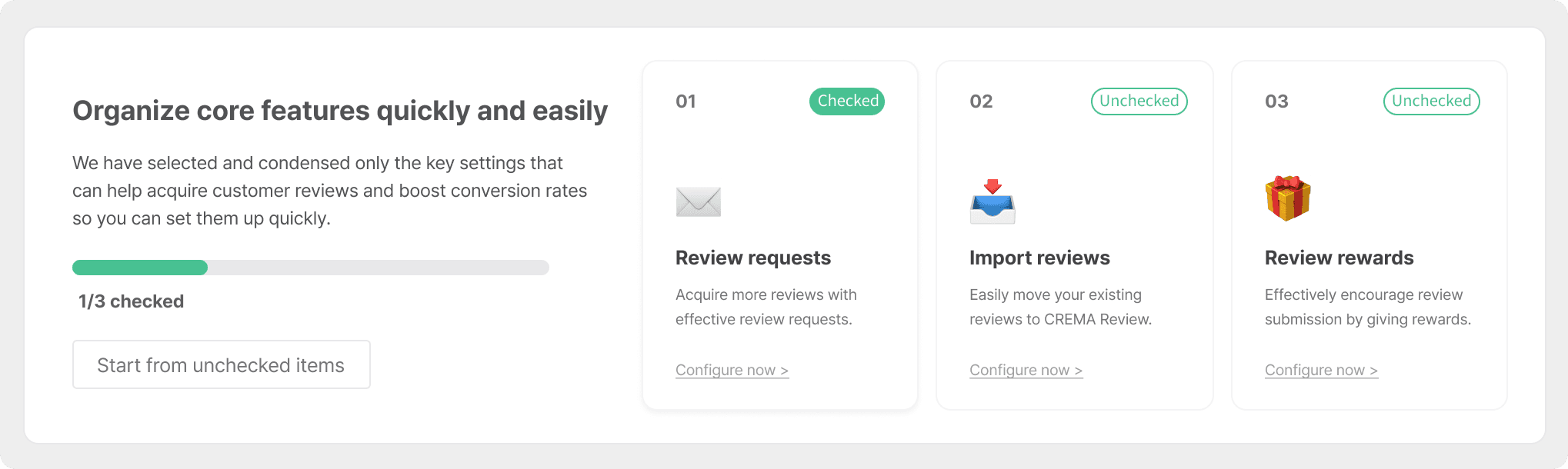 The Organize core features section on Home, with three cards and a progress bar.png