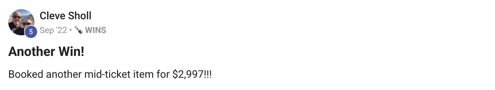 Forever Booked revenue results displaying a $2,997 mid-ticket sale for Aesthetic Solutions from a reactivated client in September 2022