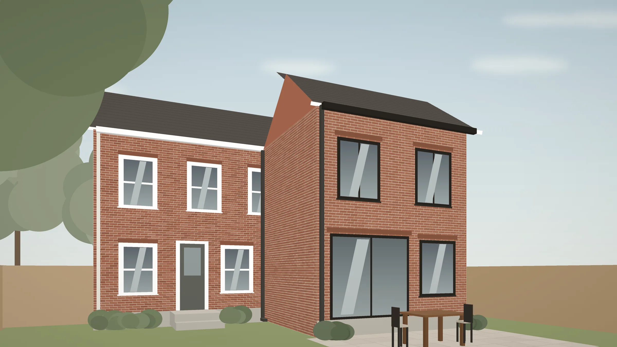 Two-story brick addition on the back of a house
