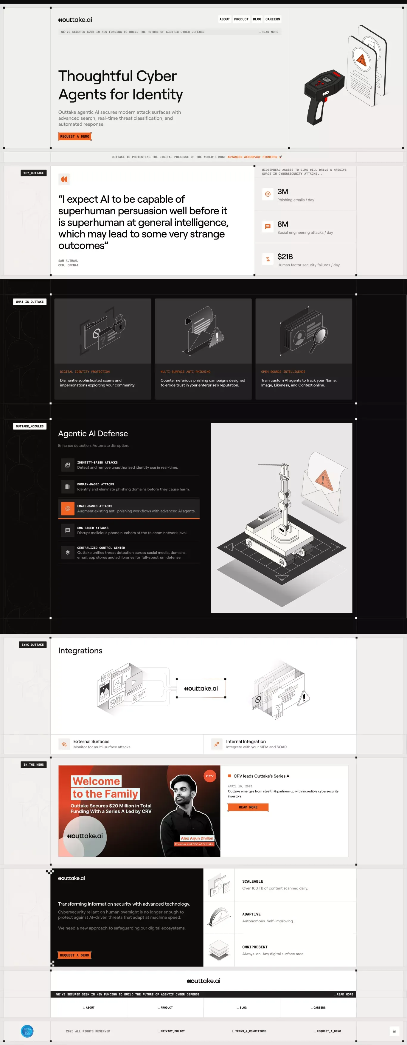 Cyber Agents for Every Digital Threat landing page screenshot showcasing AI and Tech design