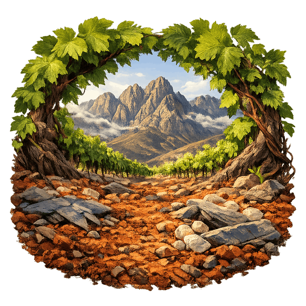 Detailed graphic of the Hemel-en-Aarde Ridge wine region.