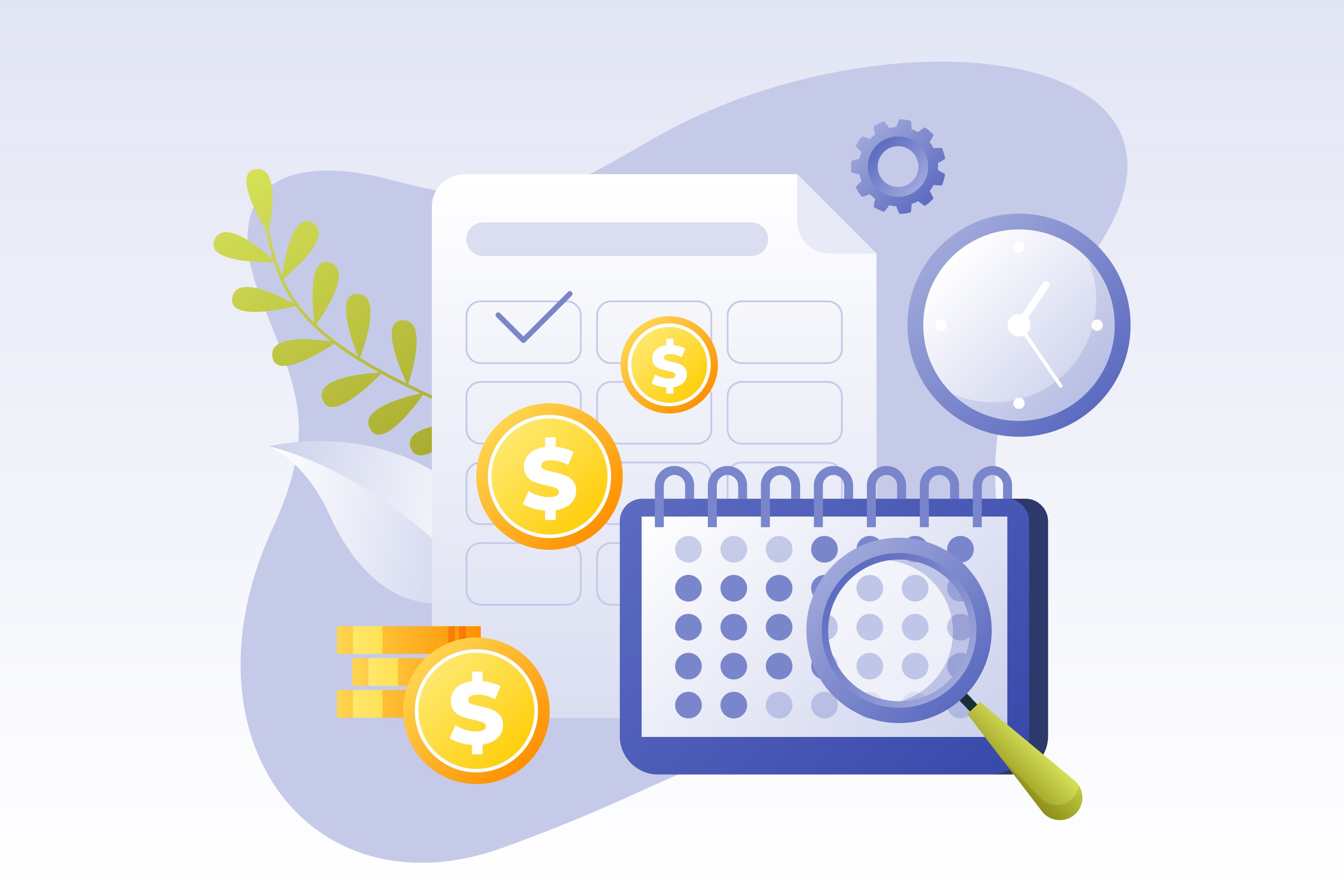 An illustration showing dollar currency representing payroll tasks. 