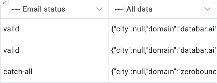 Email verification resutls