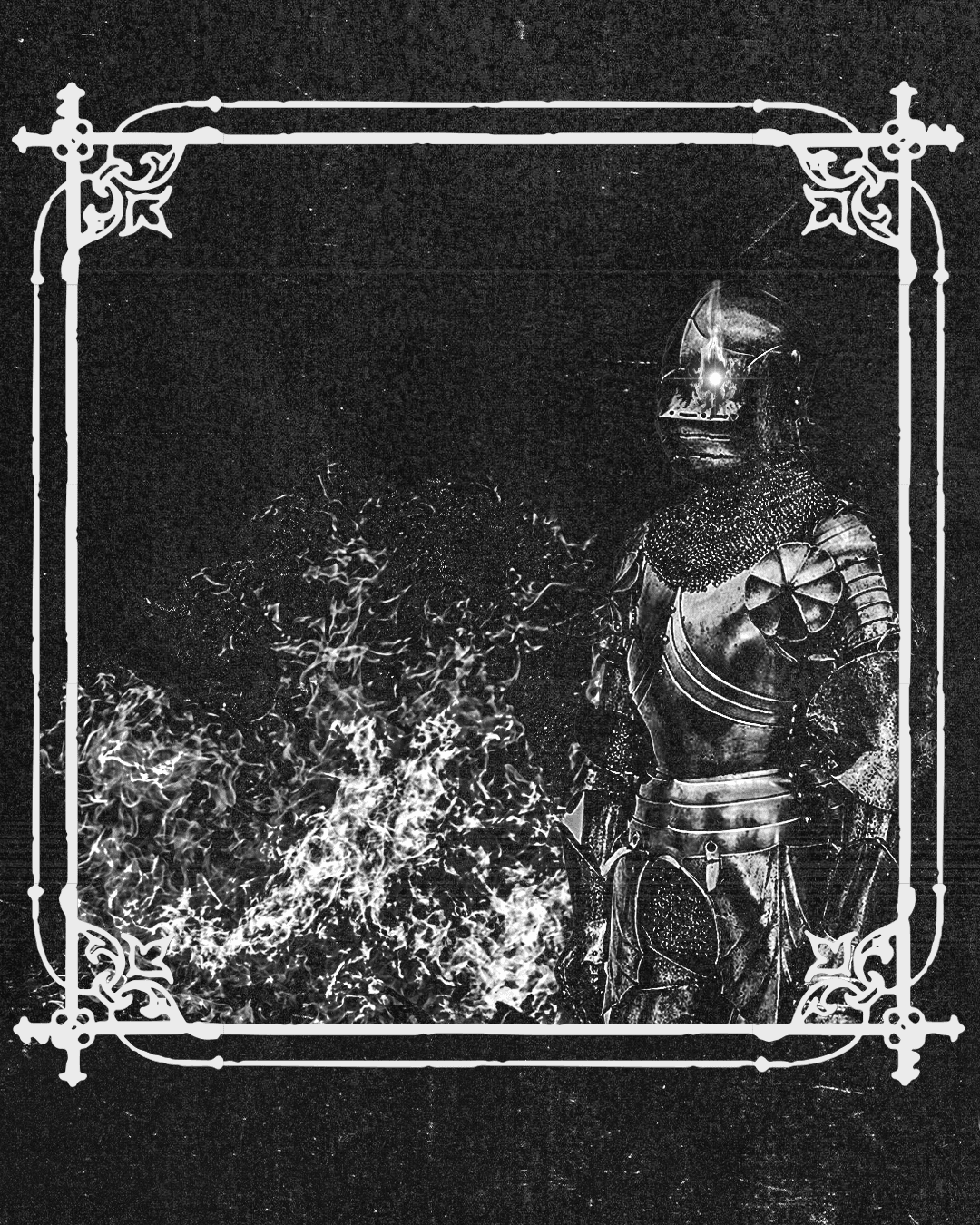 flaming knight in  a white frame