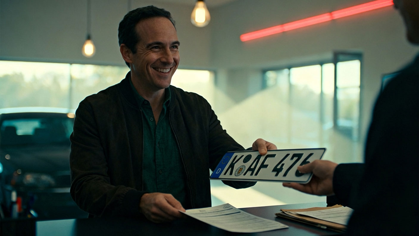 Kunde erhält deutsches KFZ-Kennzeichen bei Zulassungsservice