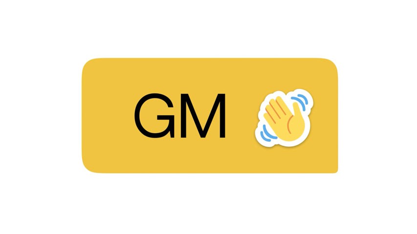 A yellow chat box delivers a good morning message with a waving hand emoji