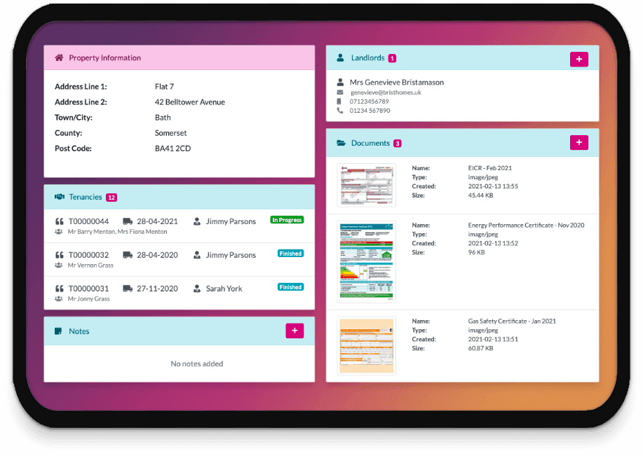 Tablet showing property compliance documents