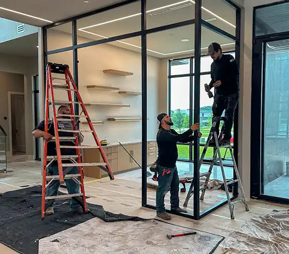 Steel study door installation by M2 Iron Doors at a Southlake, Texas home