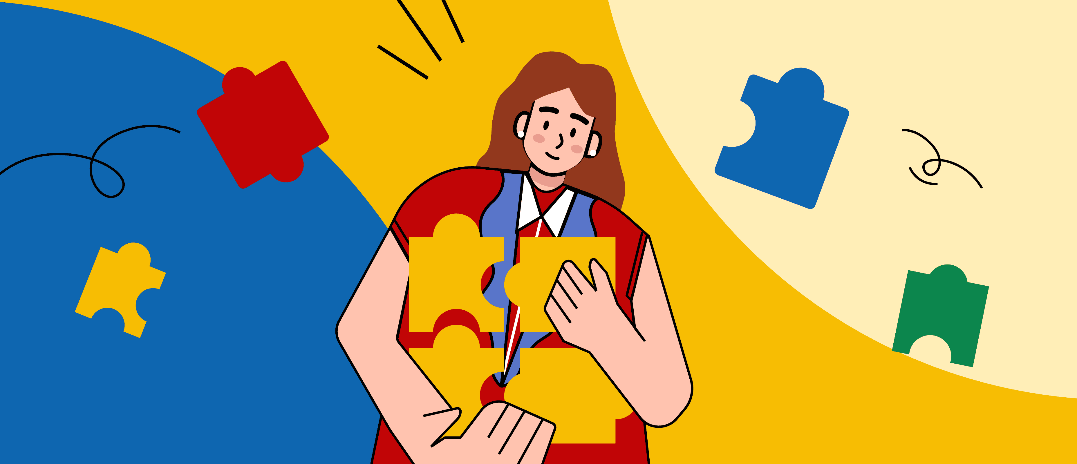 Illustration representing a B2B custom marketing solution, focused on tailored strategies and modular execution.