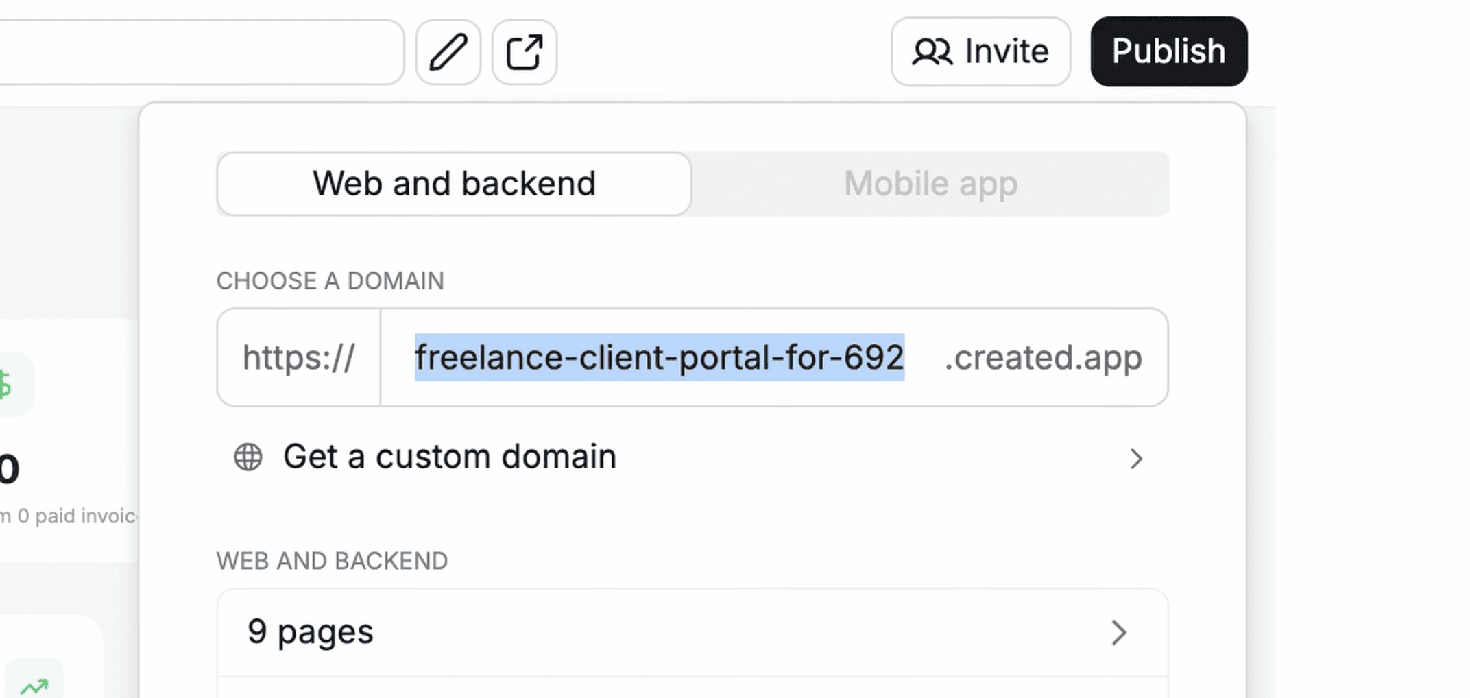 Anything publish screen showing the app's live URL ready for deployment
