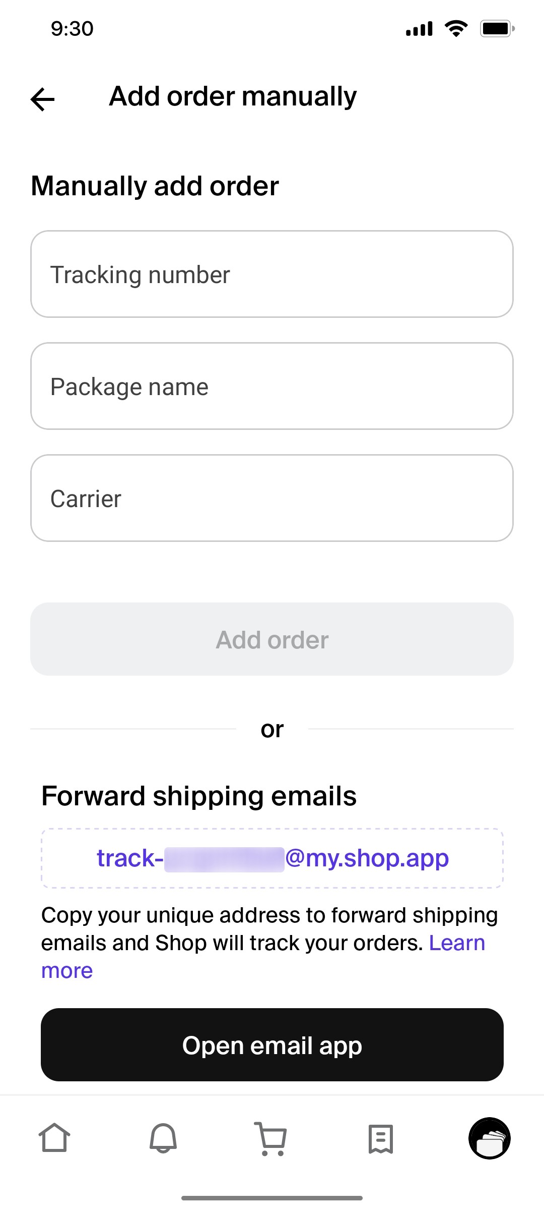 Shop App Add order manually Screen