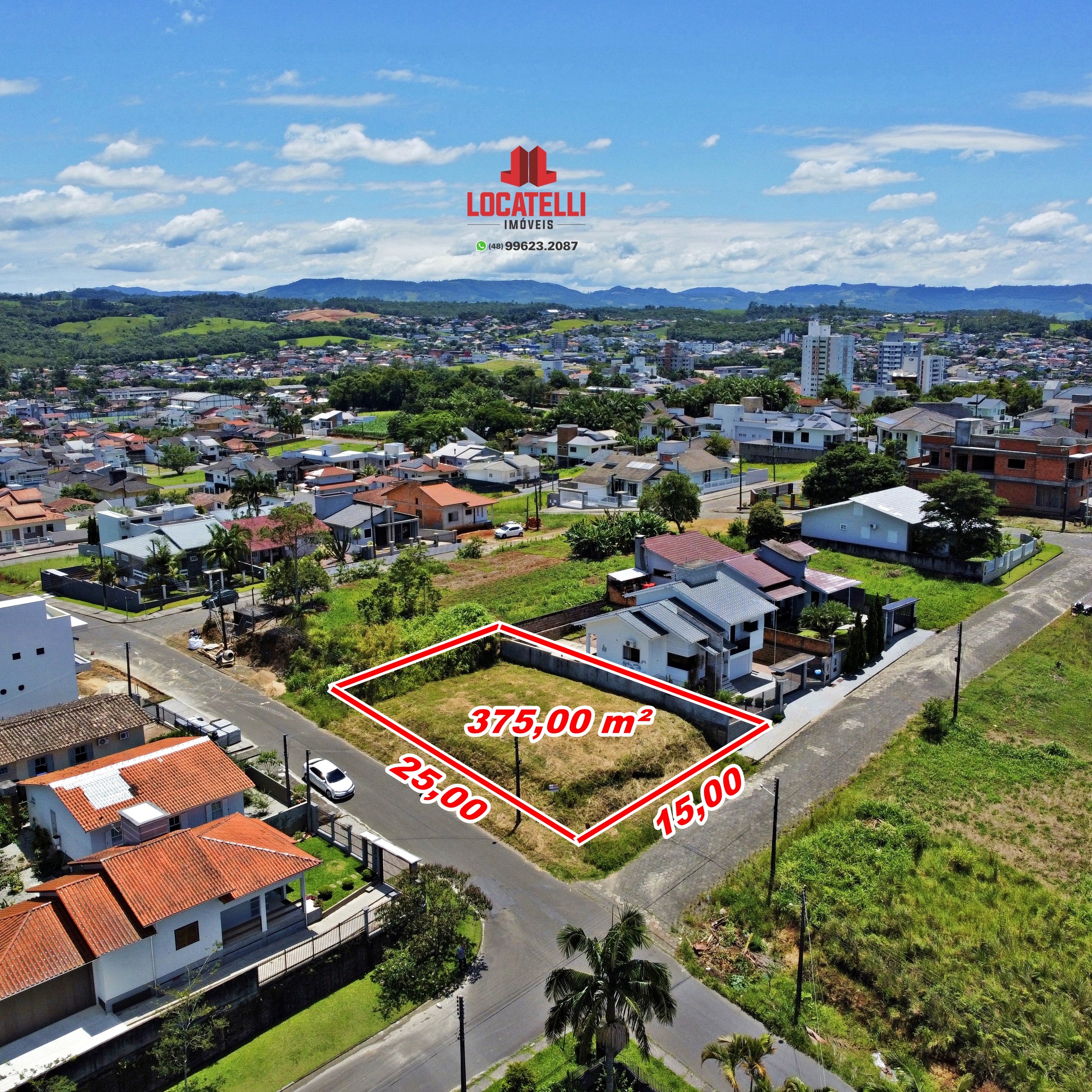 A modern brick house with a two-car garage, well-manicured lawn, and clear blue sky in the background.