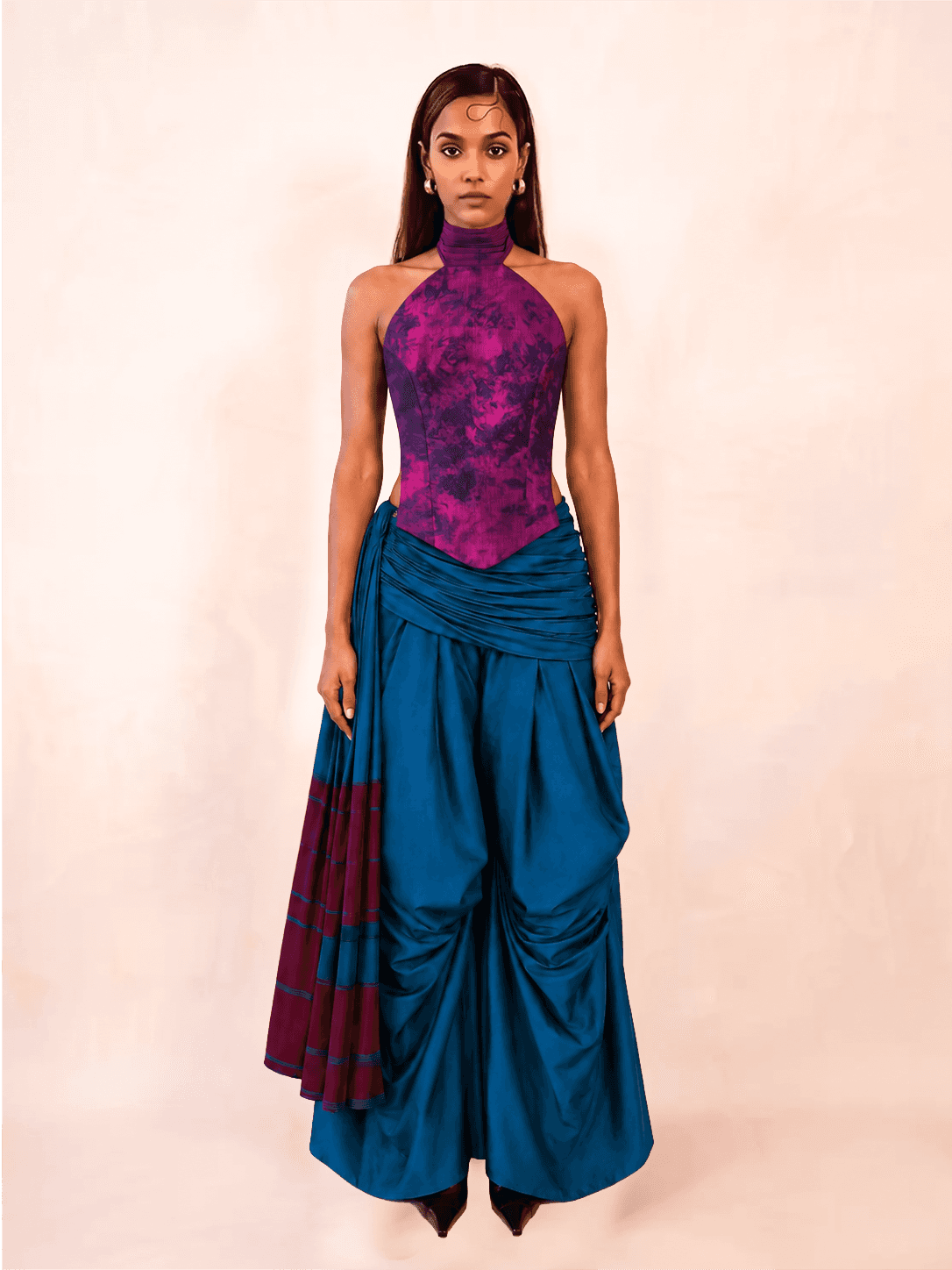 APSARA is our high-neck, backless top crafted from a vintage silk saree
