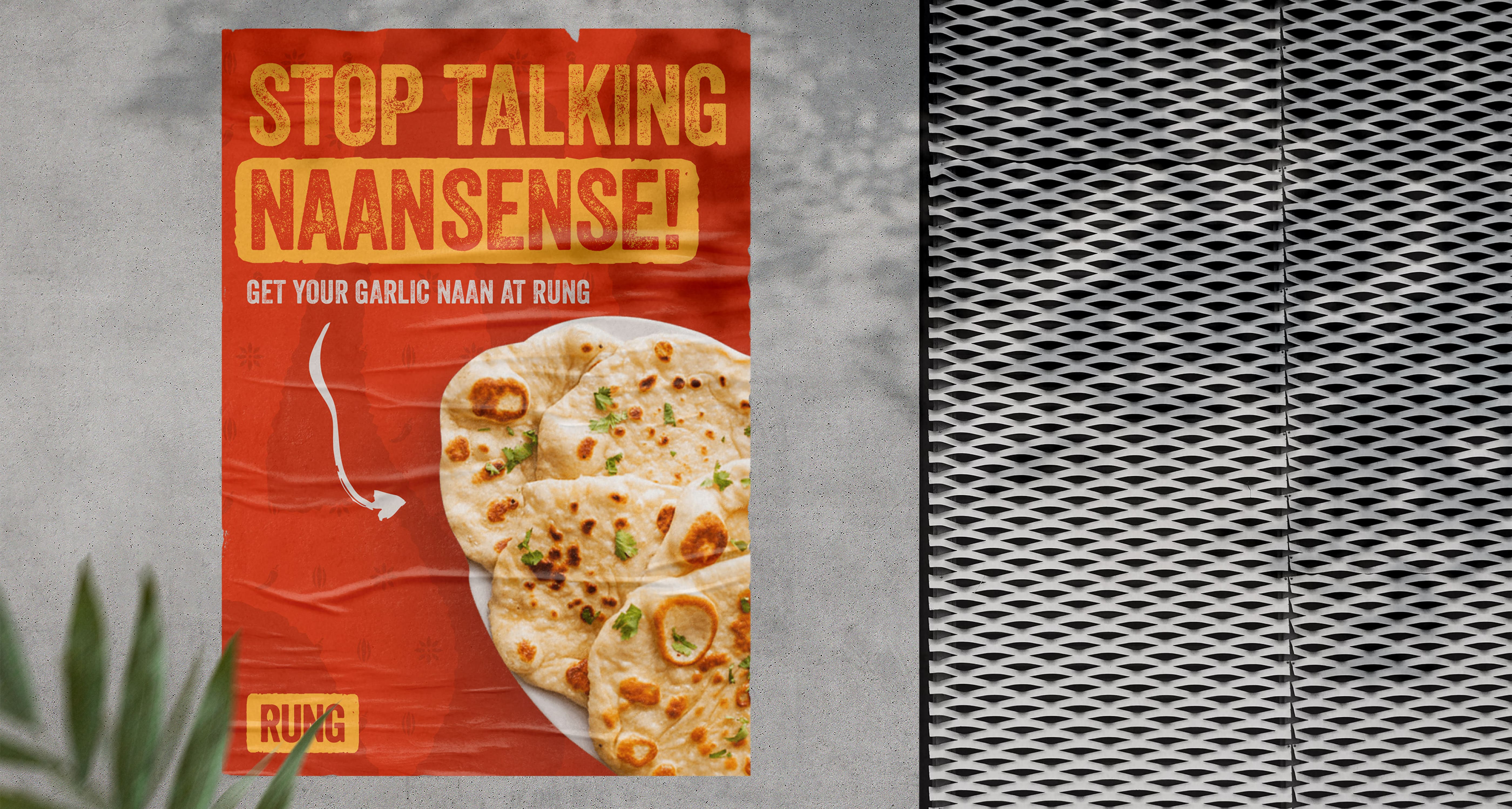 A poster that says "Stpo talking Naansense" with a picture of a Naan