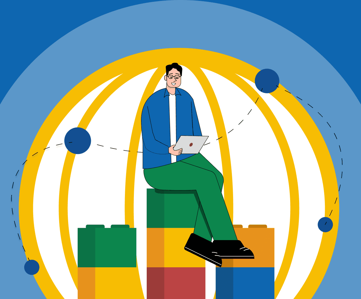 Illustration representing an enterprise B2B marketing approach, focused on scale, coordination, and global execution.