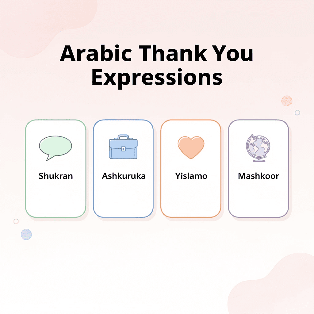 Infographic showing four Arabic thank you expressions with their contexts