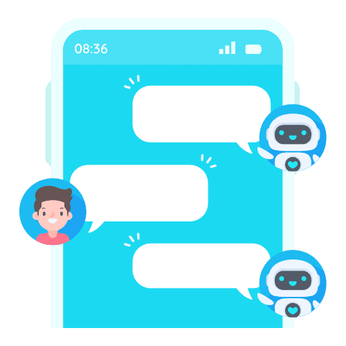 Depicts a text conversation between a human and the BizBuddy AI