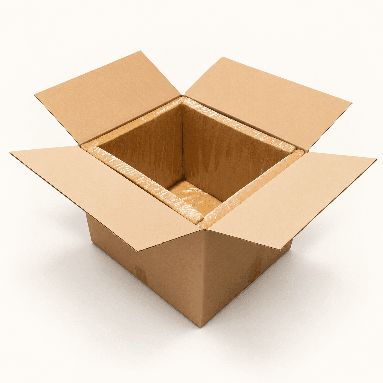Geöffnete Waldbox mit Holzfaser-Isolierpaneelen