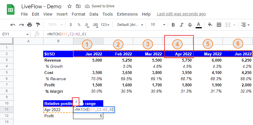 How to use the MATCH function horizontally