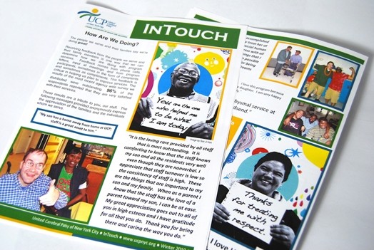 A photo of two magazines with articles and colorful photos of people. One of them has the logo UCP and the title InTouch.