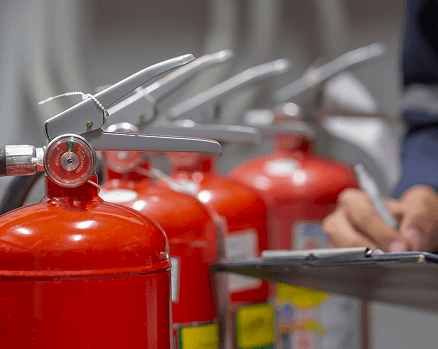 Agent de service de sécurité incendie SSIAP vérifiant les installations feu dans un bâtiment IGH.