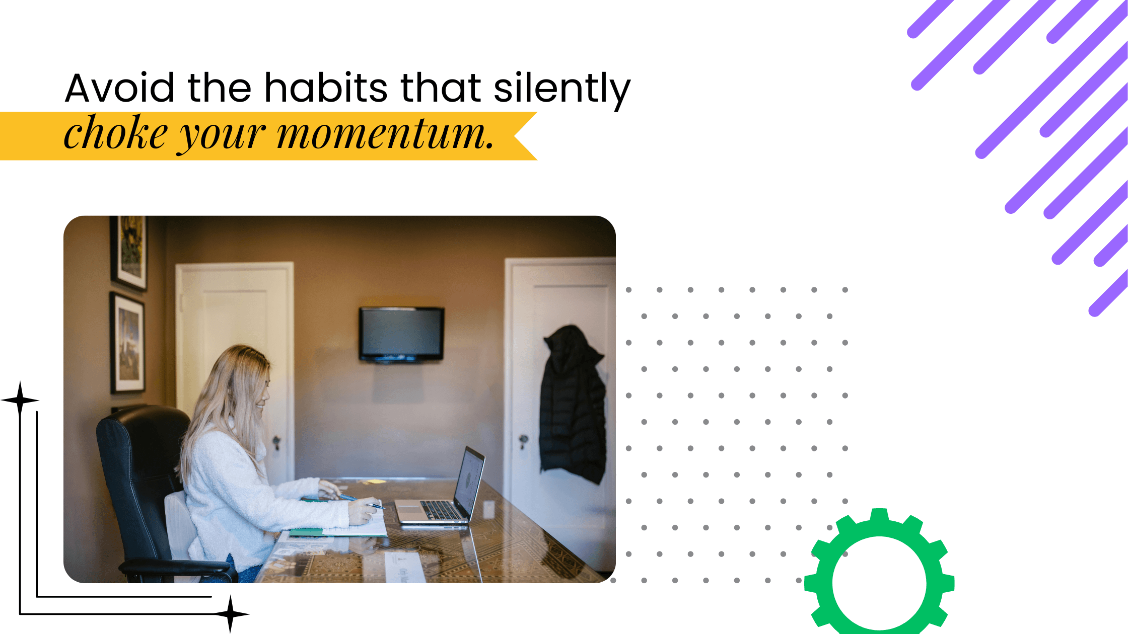 Coach working at a desk, highlighting habits that quietly kill momentum when building an engaged audience from scratch.