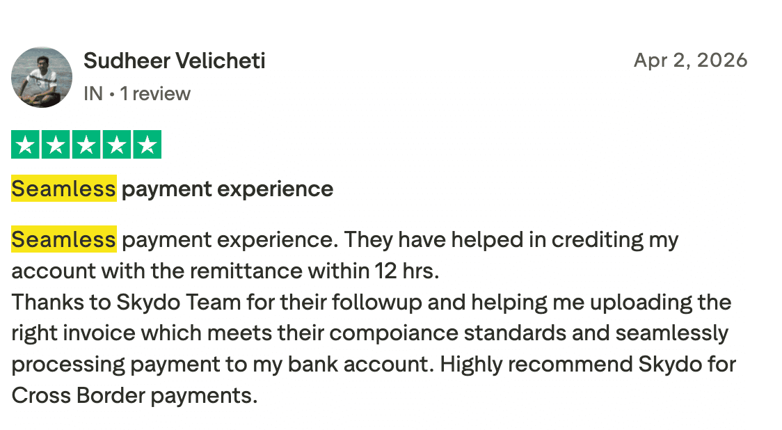 Skydo review on TrustPilot