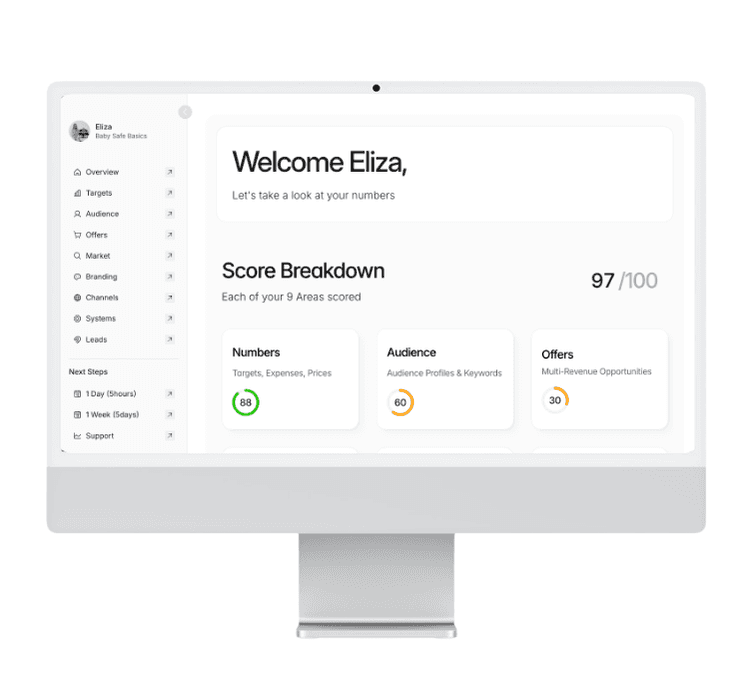 IMac Image of a Studio95 Audit & Action Client Portal Dashboard