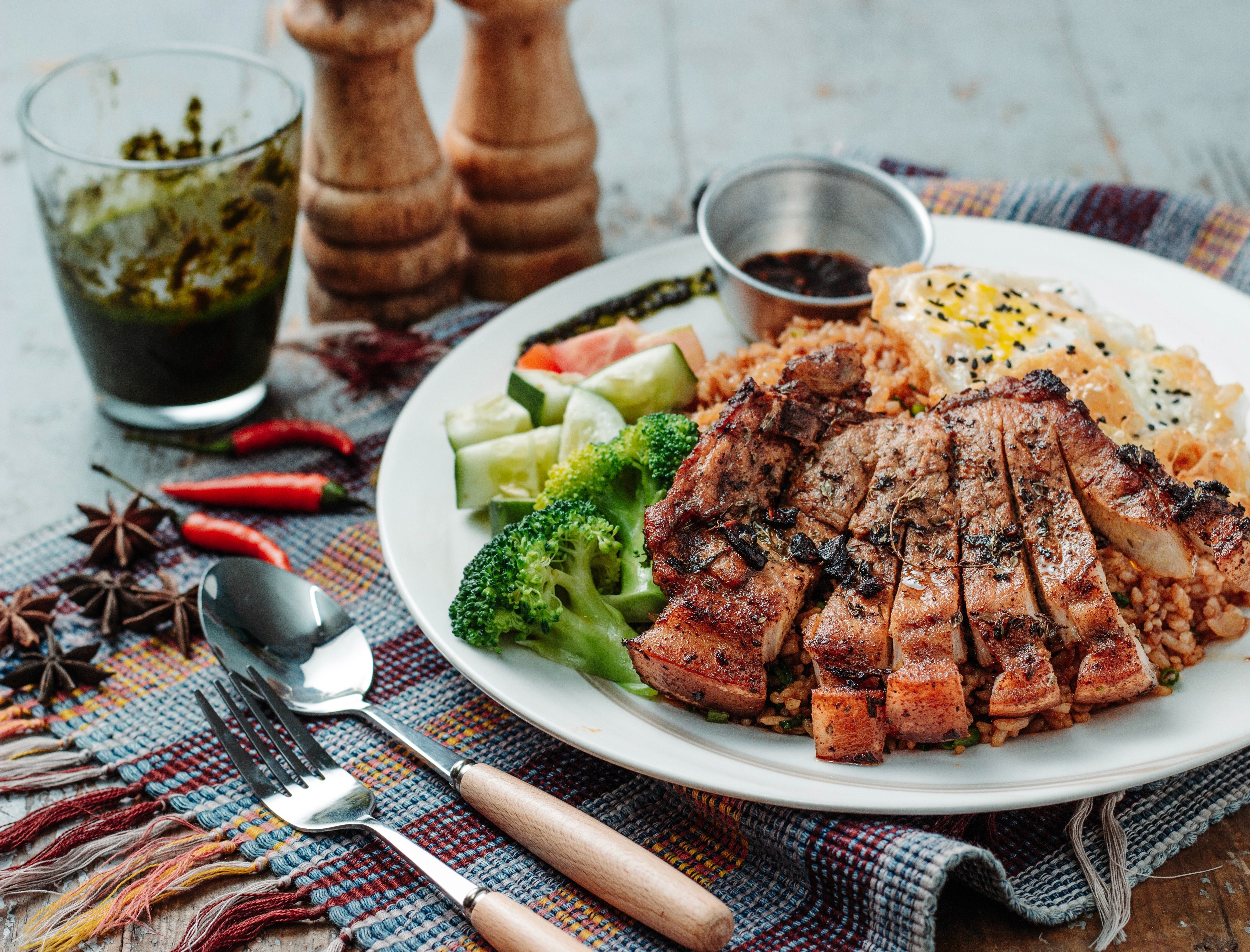 steak dinner at table