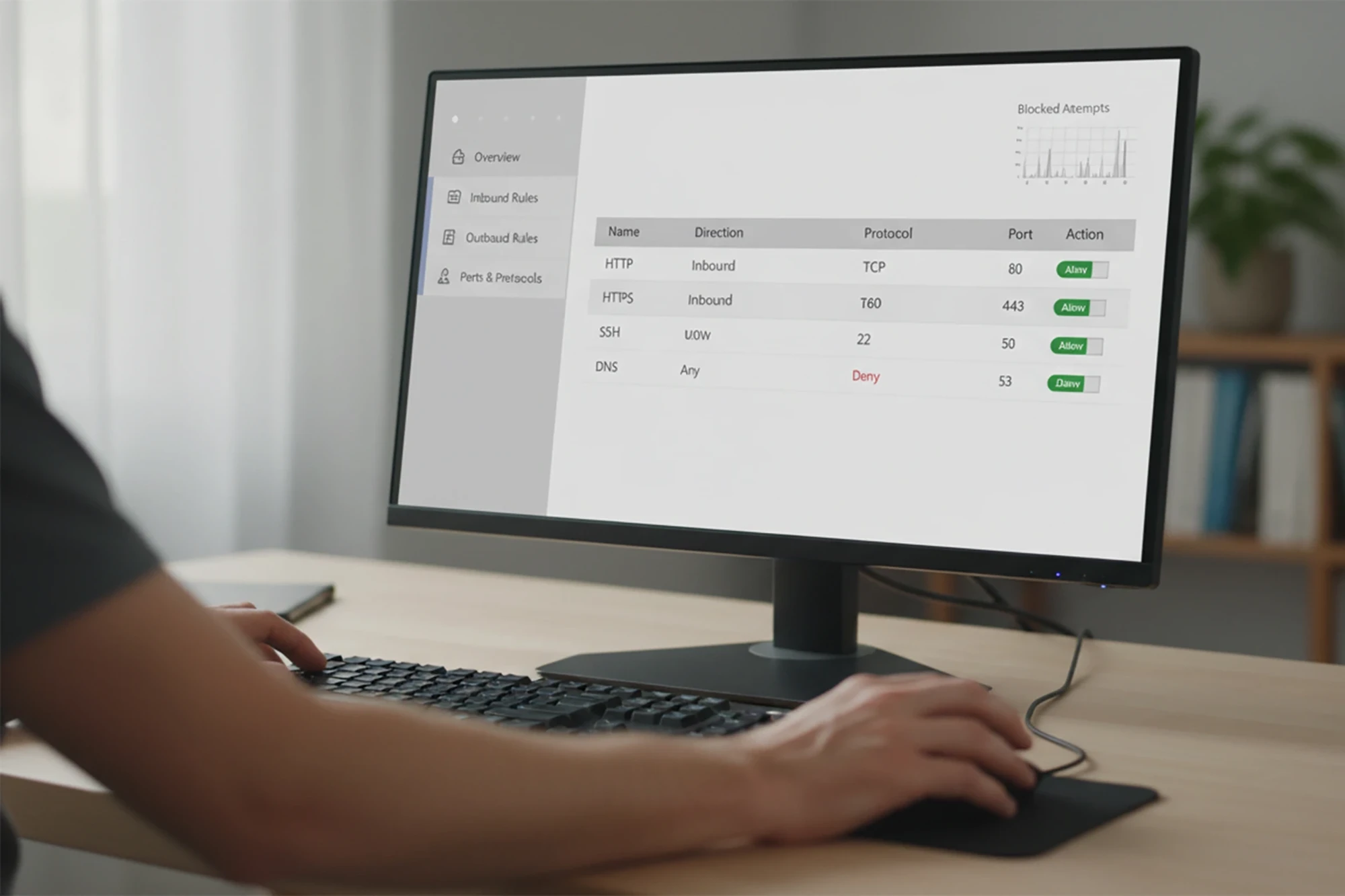 Dashboard mit Sicherheitseinstellungen und Monitoring am Desktop