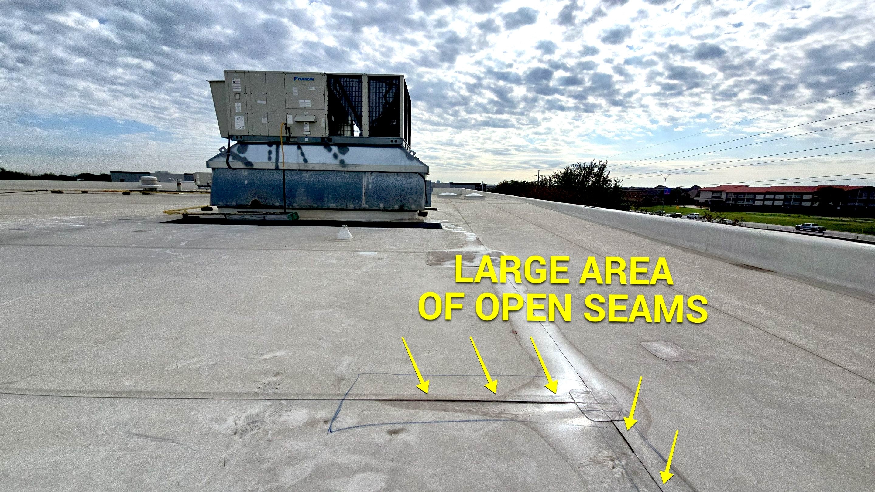 Commercial TPO roof - open seams - warning signs