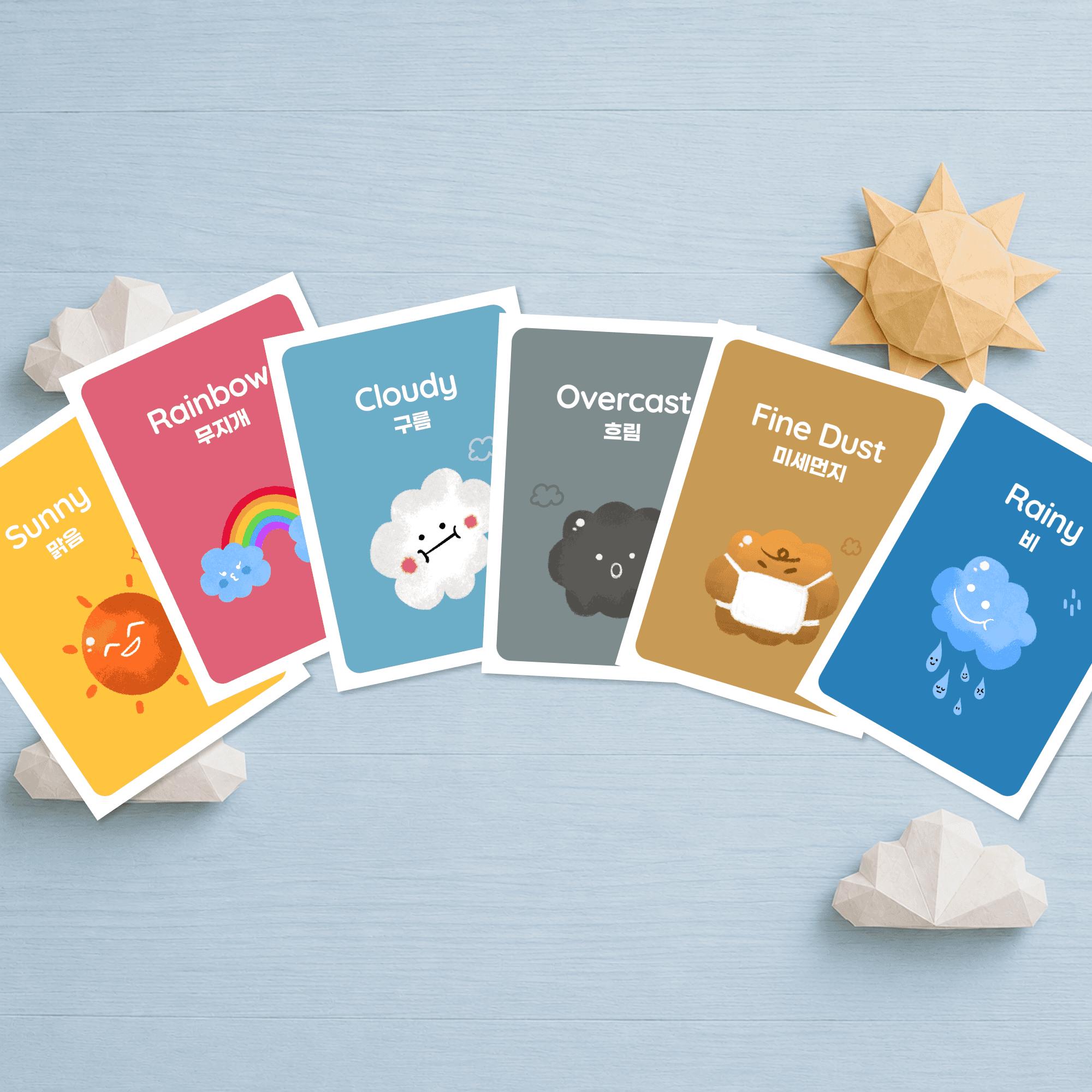 Weather flashcards printable set preview with cozy weather learning cards.