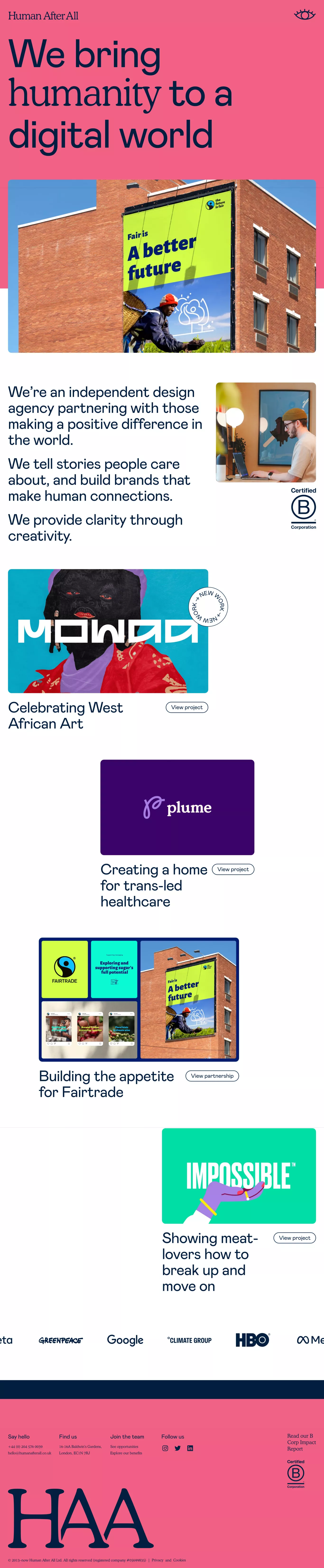 We are Human After All portfolio page screenshot showcasing Design design