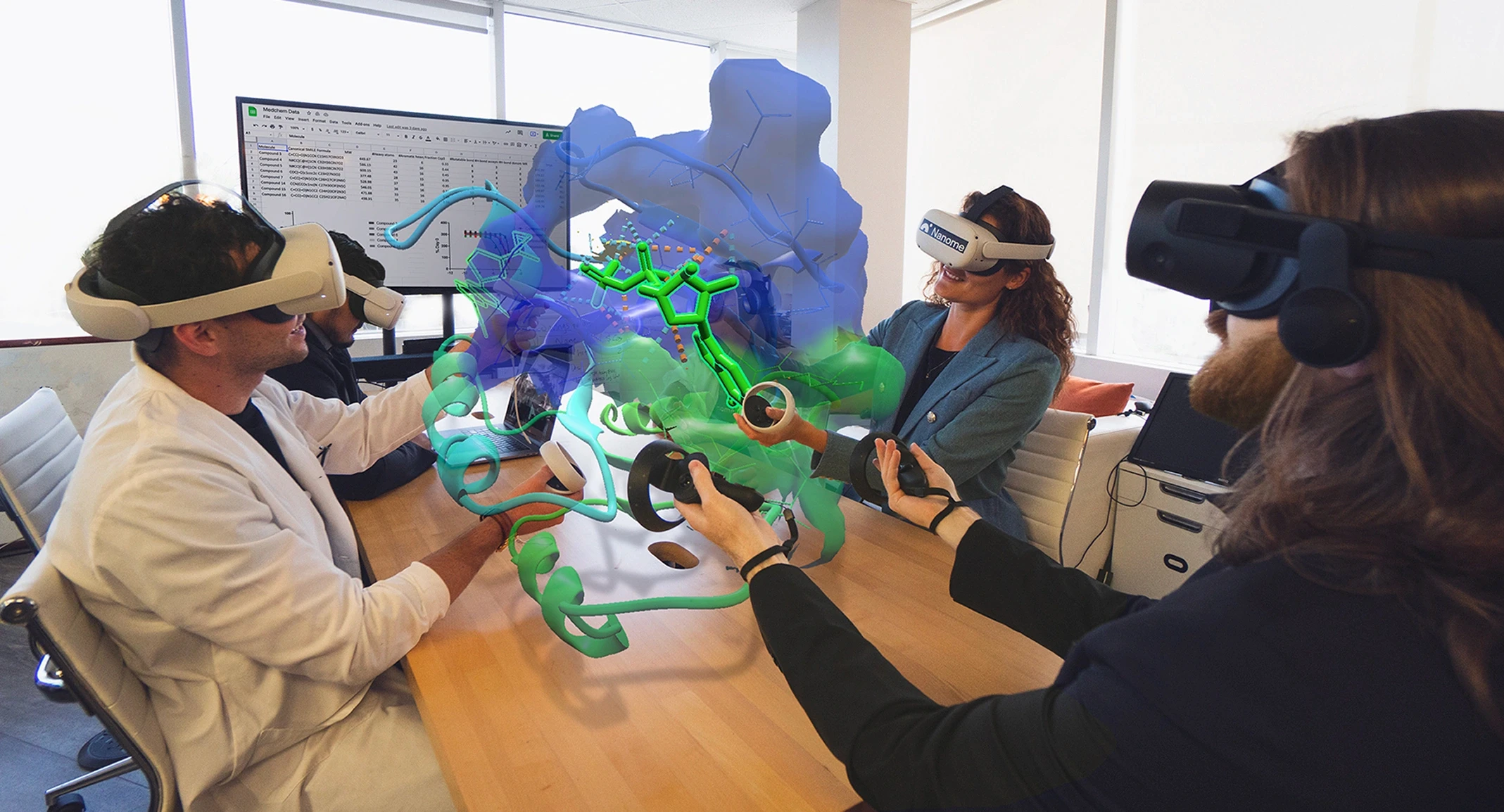 Virtual reality in drug discovery enabling pharmaceutical researchers to visualize and manipulate molecular structures in 3D.