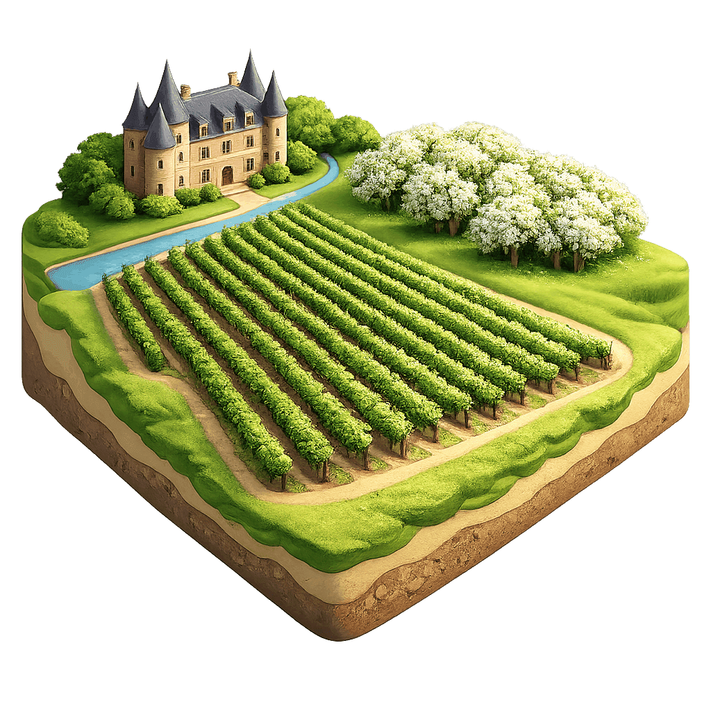 Artistic illustration of the Haspengouw wine region.
