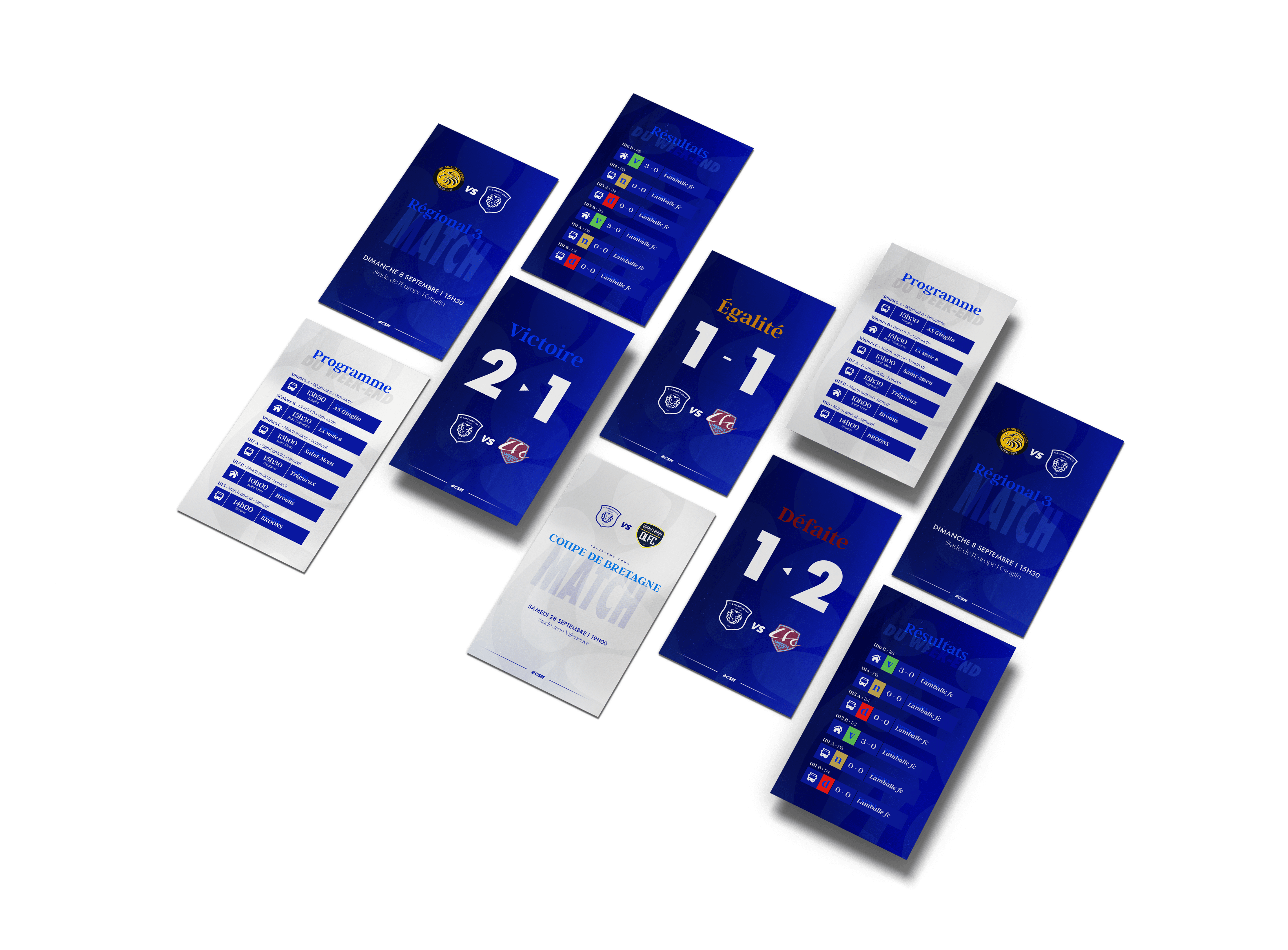 Template de story Instagram pour score final du CS Merdrignac, design épuré et lisible avec code couleur du club