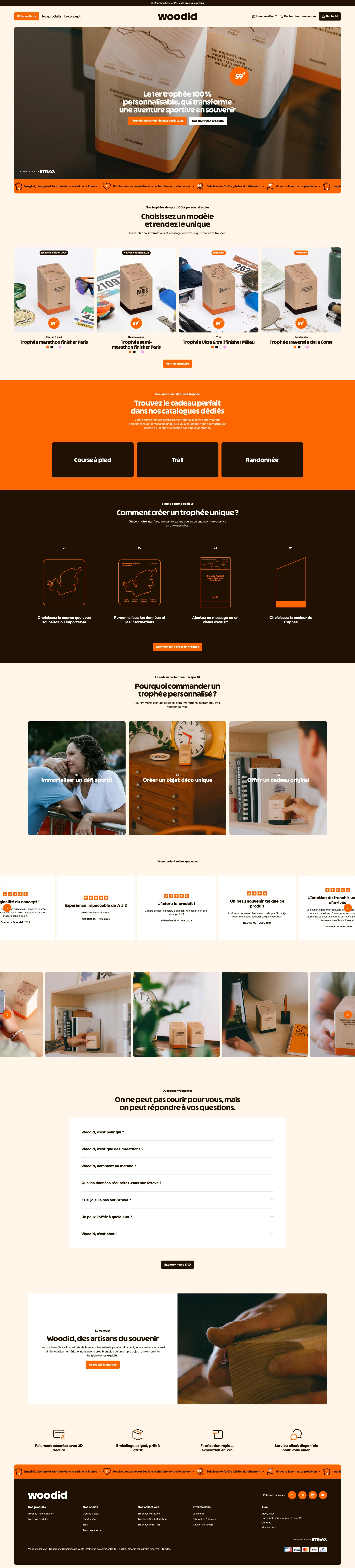Trophée en bois personnalisé ecommerce page screenshot showcasing Ecommerce and Sport design