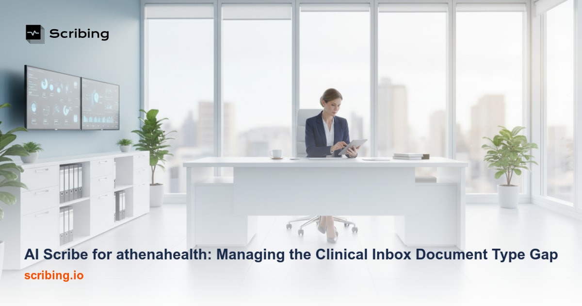 Illustration depicting clinical inbox document routing challenges when using AI scribes with athenahealth EHR systems